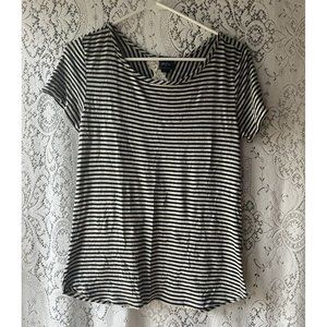 Daytrip Designer Striped Gray Navy Blue Shirt Partial Open Lace Back‎ SS Med